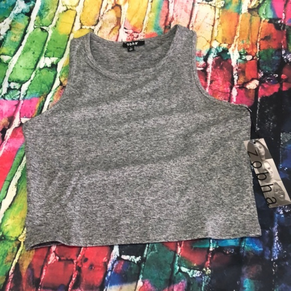 Zobha size large‎ athletic crop tank top heather gray